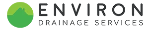 Environ Drainage Services logo featuring a green mountain icon and the brand name, emphasizing drainage solutions for London properties.