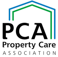 PCA Property Care Association logo, featuring a stylized house outline in blue and green, representing reliable property care services for effective drainage management.